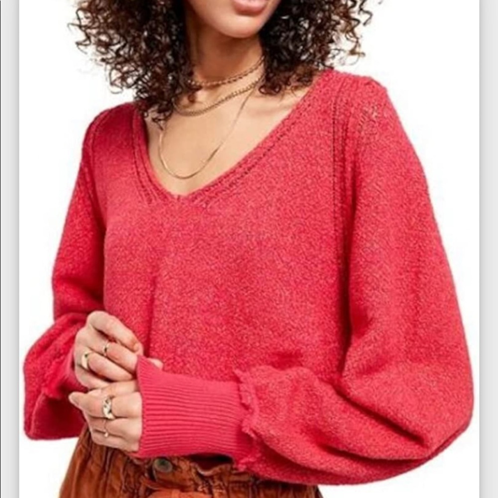 Free people Riptide V-Neck Sweater hot pink S